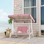 Balancelle enfant 75x112x120 cm 2 places avec auvent r�glable et ceintures de s�curit� polyester rose ...