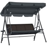 Balancelle de jardin - outsunny - 3 places - toit inclinaison r�glable avec porte - gobelets et plateaux ...