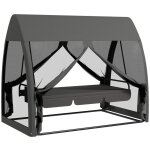Balancelle de terrasse 3 places convertible en lit avec moustiquaire et structure en acier gris