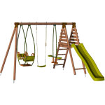 M&s - station en bois avec balancelle, balan�oire, balan�oire face � face, toboggan