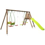 M&s - balançoire en bois traité 4 agrès et toboggan jacinthe M&s - balançoire en bois traité 4 agrès et toboggan jacinthe