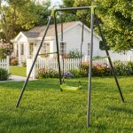 Balan�oire simple ext�rieure enfant 3 - 10 ans structure a en acier, si�ge plastique vert, avec ancrages ...