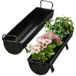 Balconnire gouttire pot de fleurs mtal jardinire zinc jardin bac  fleurs dco set de 2, noir - relaxdays ...