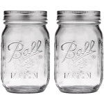 Ball, bocaux mason en verre avec couvercles et anneaux, large ouverture, transparents, 473 ml (16 oz), ...