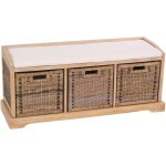 Hhg - banc / banquette bienne, bo�te de rangement, 3 paniers, treillis en rotin kubu, 112x46x37cm, clair ...