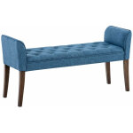 Dcoshop26 - banc banquette capitonn en tissu bleu avec pieds en bois marron fonc largeur 133cm ban10094 ...