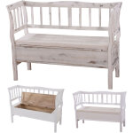 Mendler - banc banquette de rangement t207 bahut coffre avec coussin - bois blanc shabby chic Mendler - banc banquette de rangement t207 bahut coffre avec coussin - bois blanc shabby chic