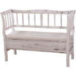 Banc banquette de rangement t207 bahut coffre avec coussin, bois blanc shabby chic