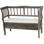 Banc banquette de rangement t207 bahut coffre avec coussin, bois marron shabby chic Banc banquette de rangement t207 bahut coffre avec coussin, bois marron shabby chic