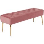 D�coshop26 - banc banquette rembourr� capitonn� en tissu velours rose pieds m�tal dor� ban09010