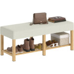 Banc � chaussures - homcom - si�ge rembourr� 2 places - �tag�re ouverte - bois h�v�a - 120x44x48cm - ...