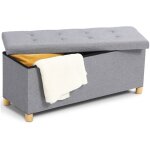 Banc coffre rangement sur pied 100 cm tissu gris clair