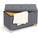 Banc coffre rangement sur pied 76 cm tissu gris anthracite Banc coffre rangement sur pied 76 cm tissu gris anthracite