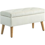 Banc coffre de rangement en tissu velours, pieds en bois massif, capacit� 120 kg, dimensions 80x35x42 ...