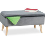 Relaxdays - banc, avec espace de rangement, housse velours, 40 l, rembourre, pieds en bois, entre, ...