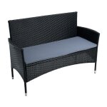 Estexo - banc de jardin 2 places avec coussin en polyrotin 126 x 48 x 85, 5 cm noir Estexo - banc de jardin 2 places avec coussin en polyrotin 126 x 48 x 85, 5 cm noir