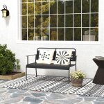 Banc de jardin 2 places avec dossier et accoudoirs, design � lattes drainant, en acier noir