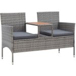 Banc de jardin 2places et table  th 143cm rsine tresse gris vidaxl