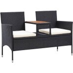 Banc de jardin 2places et table � th� 143cm r�sine tress�e noir