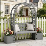 Banc de jardin avec arche et jardini�res int�gr�es - bois de sapin, gris - support pour plantes grimpantes ...