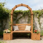 Banc de jardin avec arche et jardini�res int�gr�es - bois de sapin, marron - support pour plantes grimpantes ...