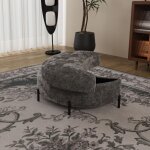 Banc de rangement 86x47, 5x43cm - pouf coffre demi - lune avec plateau - table d'appoint - bout de lit ...
