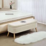 Banc de rangement, bout de lit avec couvercle, pieds en bois, capacit� 65 l, jusqu'� 220 kg, 120x42x45cm, ...