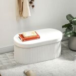 Banc de rangement pliable aspect velours, id�al pour le salon, 76 x 38 x 35 cm, couleur cr�me