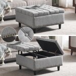 Banquette 75x75x41cm avec grand coffre de rangement - banc rembourr� design carr� - lin - gris