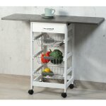 Kesper - bar de cuisine sur roulettes, table avec plateau rabattable en blanc et gris Kesper - bar de cuisine sur roulettes, table avec plateau rabattable en blanc et gris