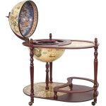 Bar de salon avec table hhg 524, minibar, globe terrestre  42cm, roulant, bois d'eucalyptus