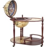 Bar de salon avec table hwc - d84, minibar, globe terrestre  42cm, roulant, bois d'eucalyptus