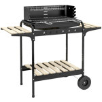 Barbecue au charbon de bois en m�tal bbq smoker avec roues, grille r�glable en hauteur, tablette � bois, ...