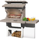 Barbecue luxor en be'ton re'fractaire style briquette sur foyer et toit avec hotte et grill 159x72x161, ...