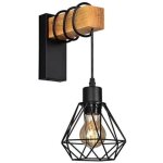 Barcelona led applique murale vintage avec 1 ampoule design industriel, lampe r�tro en acier et bois, ...