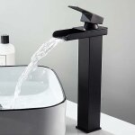 Bardusch - mitigeur haut lavabo cascade robinet noir mat rectangulaire chaude froide ajustable salle ...