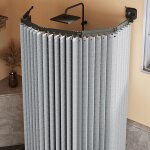 Barre de rideau de douche pliable avec ventouse, rideau de douche (1, 8 x 2 m) et anneaux inclus, installation ...