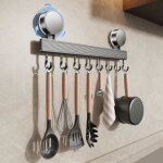 Basetbl - barre  crochets cuisine sans perage avec ventouse, support amovible pour ustensiles, barre ...