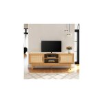Bata - meuble tv 2 portes 130x39, 5x48, 5 cm naturel avec cannage - aretha