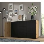 Bb - loisir - commode de rangement meuble noir / chne artisanale 180x42x82cm auris 3d3s