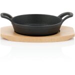 Polon de service en fonte avec support en bois  16 cm preseasoned - bbq - toro