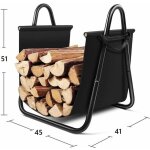 Hmfr - 10 rangement � bois en acier et textile noir 46x41x51cm, panier pour bois de chauffage, range ...