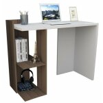 Beaux meubles pas chers - bureau 102 cm blanc et 1 caisson noyer