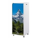 Beaux meubles pas chers - classeur à rideau sur roulettes h117 cm blanc décor montagne - gaetan Beaux meubles pas chers - classeur à rideau sur roulettes h117 cm blanc décor montagne - gaetan