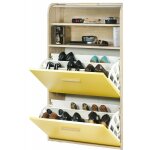 Meuble à chaussures chêne abattants jaunes - coloris rideau: vagues grises 810 Meuble à chaussures chêne abattants jaunes - coloris rideau: vagues grises 810