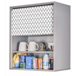 Beaux meubles pas chers - meuble haut de cuisine � rideau 60 cm gris imprim� vague grise - cook