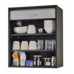 Beaux meubles pas chers - meuble haut de cuisine  rideau 60x35x72 cm noir et gris - cook