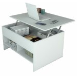 Beaux meubles pas chers - table basse relevable 90 cm blanche 3 niches