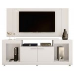 Beaux meubles pas chers - meuble tv mural 55 pouces blanc 5 niches roulettes l 173 h 160. 5 p 38. 5 cm ...