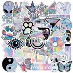 Bebusingoto 50 pcs cool tanche vinyle autocollants laser holographique alien autocollants pour moto ...